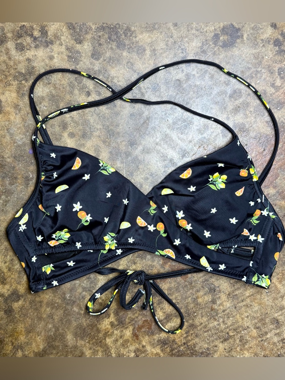 Victorias Secret Black Fruits Lemon Bikini VS Swimsuit Top size small